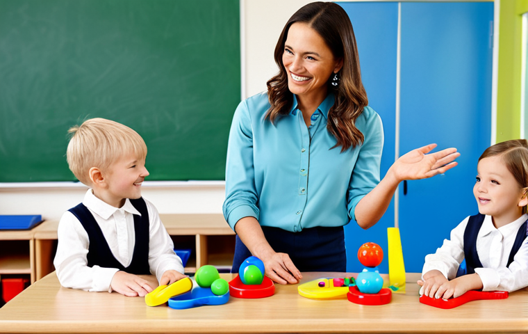 Career Woman**

"A professional educator, smiling warmly, fully clothed in a modest business casual outfit, standing in a bright, modern preschool classroom setting, interacting with happy children playing with educational toys, safe for work, appropriate content, perfect anatomy, correct proportions, natural pose, well-formed hands, proper finger count, natural body proportions, professional, modest, family-friendly."

**
