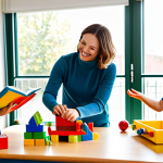 **

"A cheerful preschool classroom filled with colorful educational toys and materials. Children, fully clothed in appropriate attire, are happily playing with building blocks, picture books, and musical instruments. A professional, kind female teacher in modest clothing is guiding them. Sunlight streams through the windows. Safe for work, appropriate content, family-friendly, perfect anatomy, correct proportions, well-formed hands, natural pose, high quality."

**