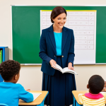 Early Childhood Education Instructor in Action**

"A professional early childhood education instructor, fully clothed in modest, professional attire (such as a blazer and slacks or a knee-length skirt), interacting with young children in a bright, colorful classroom setting. The instructor is demonstrating a learning activity, perhaps reading a book or leading a craft project.  Ensure well-formed hands and natural body proportions. Safe for work, appropriate content, family-friendly, perfect anatomy, correct proportions."

**