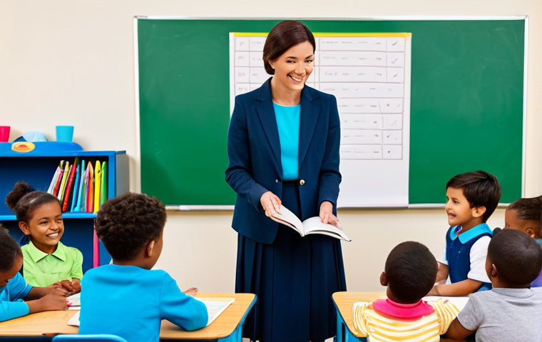 Early Childhood Education Instructor in Action**

"A professional early childhood education instructor, fully clothed in modest, professional attire (such as a blazer and slacks or a knee-length skirt), interacting with young children in a bright, colorful classroom setting. The instructor is demonstrating a learning activity, perhaps reading a book or leading a craft project.  Ensure well-formed hands and natural body proportions. Safe for work, appropriate content, family-friendly, perfect anatomy, correct proportions."

**