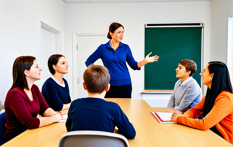 Active Listening**

"A team of fully clothed childcare teachers in a bright, modern staff room, participating in an active listening exercise. One teacher is speaking while the others listen attentively, showing empathetic expressions. Soft, natural lighting. Safe for work, appropriate content, family-friendly, professional setting, perfect anatomy, correct proportions."

**