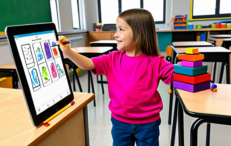 Digital Creativity**

A classroom scene with young children using iPads for drawing and creating digital art, fully clothed in colorful, age-appropriate clothing. The teacher is assisting a child, demonstrating a drawing app. Bright, cheerful atmosphere, lots of natural light. Background shows examples of children's digital artwork. perfect anatomy, correct proportions, well-formed hands, proper finger count, natural body proportions. safe for work, appropriate content, fully clothed, family-friendly. professional, high quality.

**