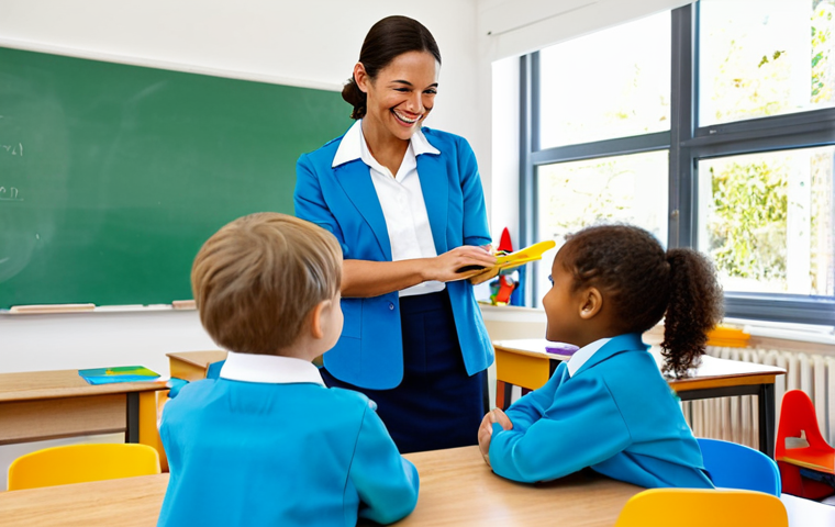 Nurturing Early Childhood Development**

A professional female childcare provider in a modest and cheerful uniform, engaging with a diverse group of young children in a brightly lit, modern classroom setting. The children are actively participating in educational activities. Focus on creating an atmosphere of learning and positive interactions, fully clothed, appropriate attire, safe for work, perfect anatomy, natural proportions, family-friendly.

**