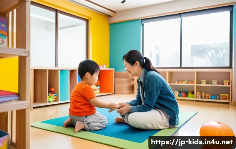유아교육지도사 자격증 취득 이후 진로 선택 - A warm and lively scene inside a modern Japanese daycare center where a qualified childcare educator...