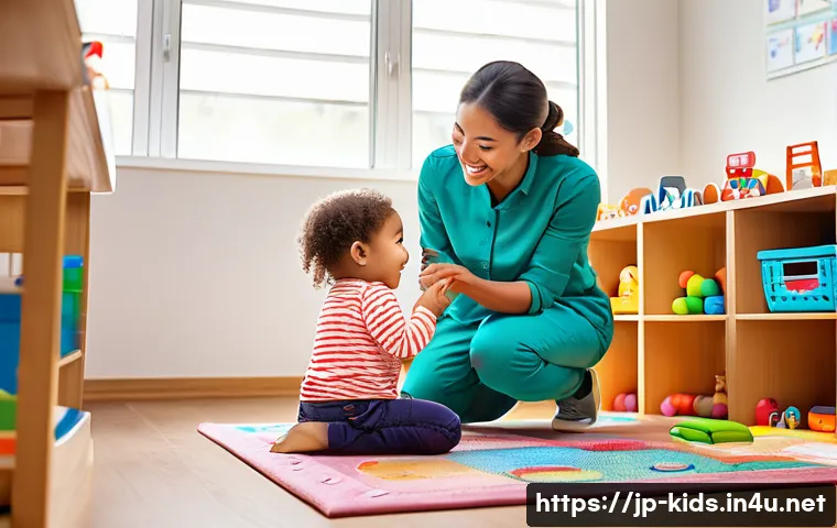 유아교육지도사 실기 시험 채점기준 - A warm and inviting childcare classroom scene featuring a professional childcare worker wearing mode...