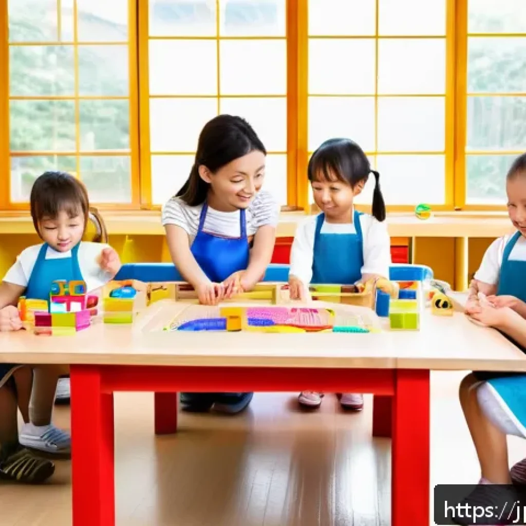 유아교육지도사 강의 준비 시 필요한 리소스 - A vibrant and colorful preschool classroom scene featuring young children aged 3 to 5 years old enga...
