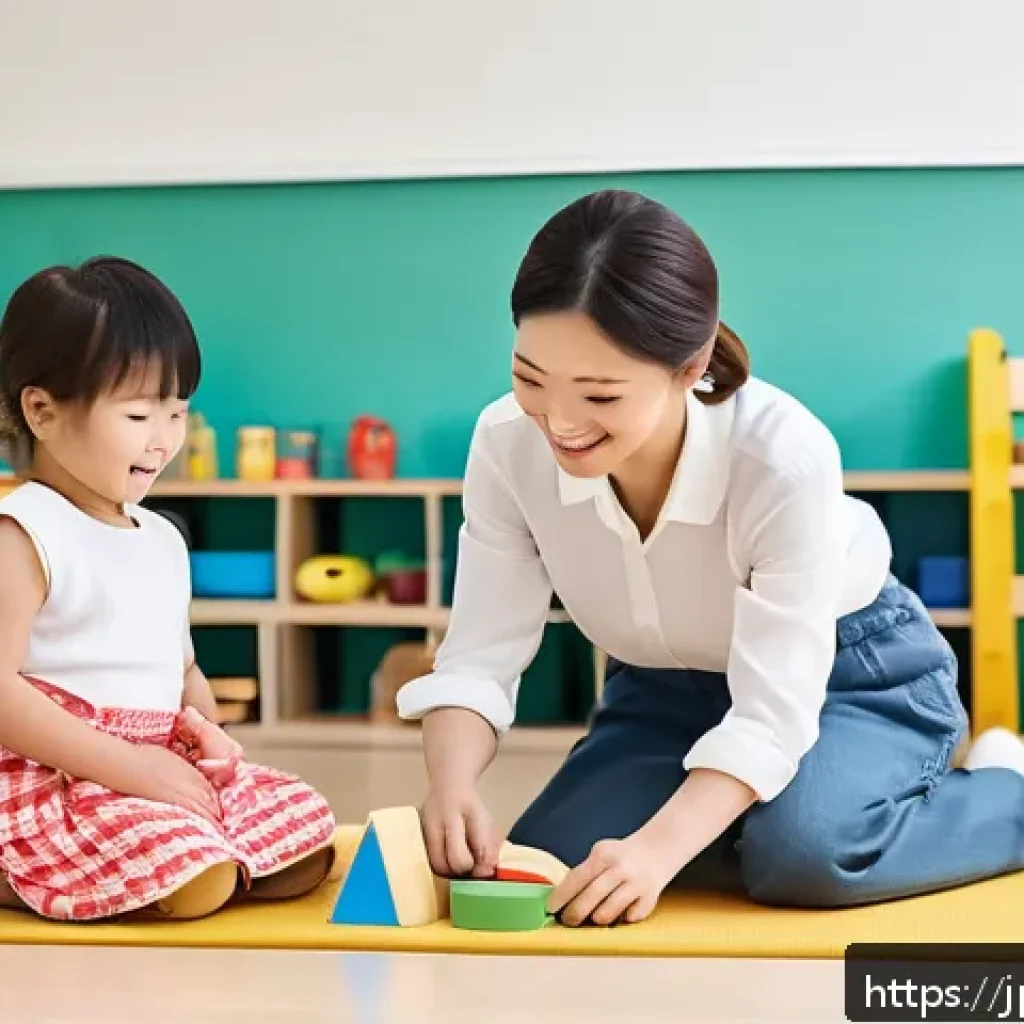 유아교육지도사 자격증의 종류와 차이 - A warm and inviting early childhood classroom scene in a modern Japanese preschool, featuring a dive...