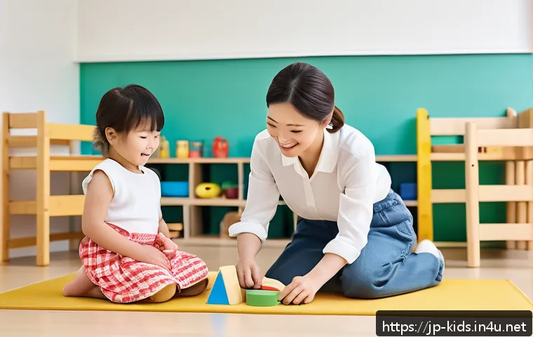 유아교육지도사 자격증의 종류와 차이 - A warm and inviting early childhood classroom scene in a modern Japanese preschool, featuring a dive...