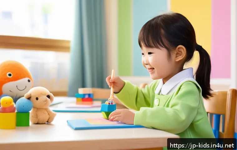 유아교육지도사로서 이직 후 첫 직무 적응법 - A bright and welcoming Japanese nursery classroom scene in the morning, featuring a cheerful young f...