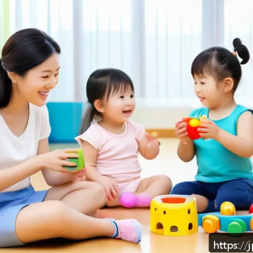 유아교육지도사 현업 인터뷰 사례 - A warm and bright preschool classroom scene showing a diverse group of young children wearing comfor...