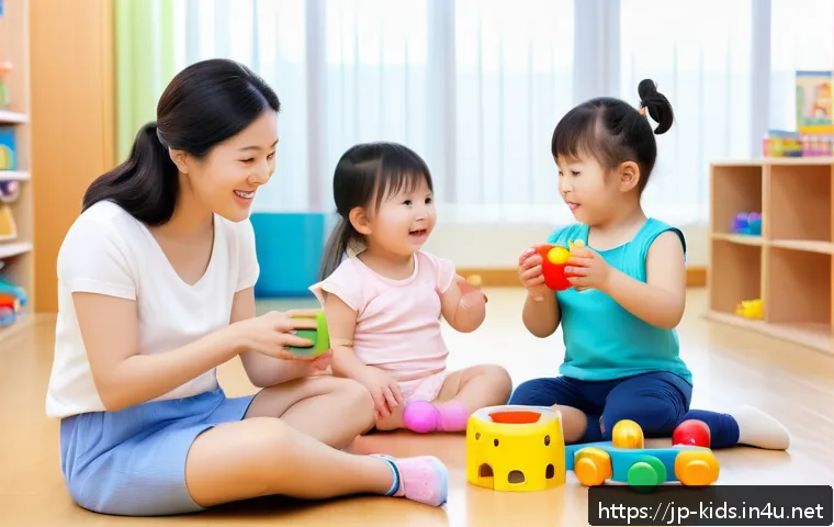 유아교육지도사 현업 인터뷰 사례 - A warm and bright preschool classroom scene showing a diverse group of young children wearing comfor...