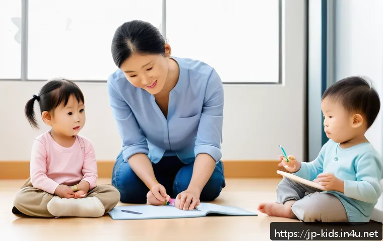 유아교육지도사와 연계된 다른 직업군 - A warm, modern early childhood education setting showing a diverse group of professionals including ...