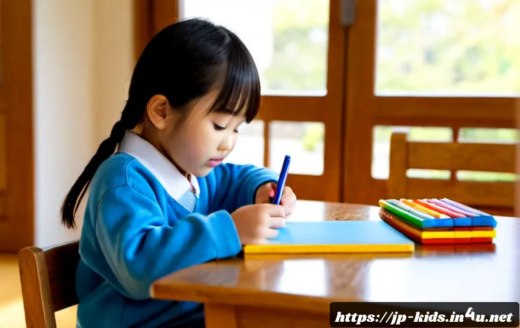유아교육지도사 수업 계획서 작성 가이드 - Photorealistic Japanese early childhood educator at a tidy wooden desk, thoughtfully arranging color...