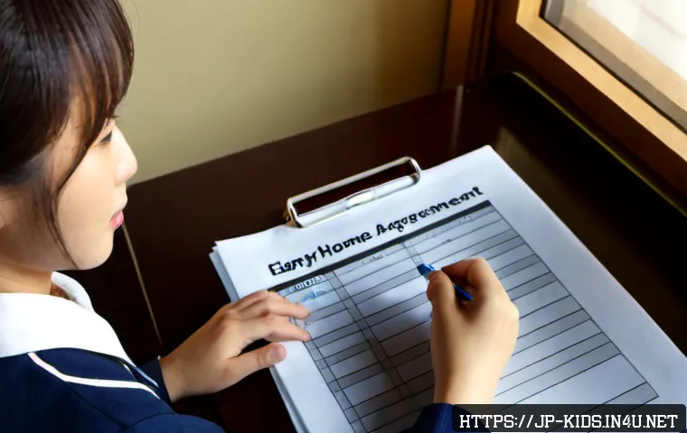 유아교육지도사 이직 후 유의사항 - Photorealistic Japanese early childhood educator at a tidy home desk after changing jobs, thoughtful...