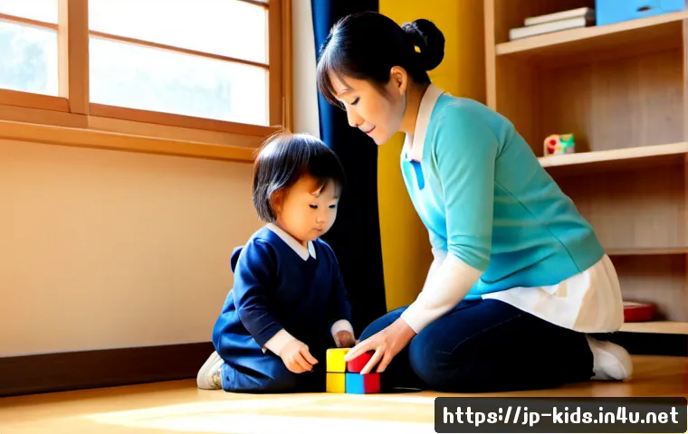 유아교육지도사 교육 실습 중 발생한 일화 - Photorealistic early childhood education practicum scene in a bright Japanese-style preschool classr...