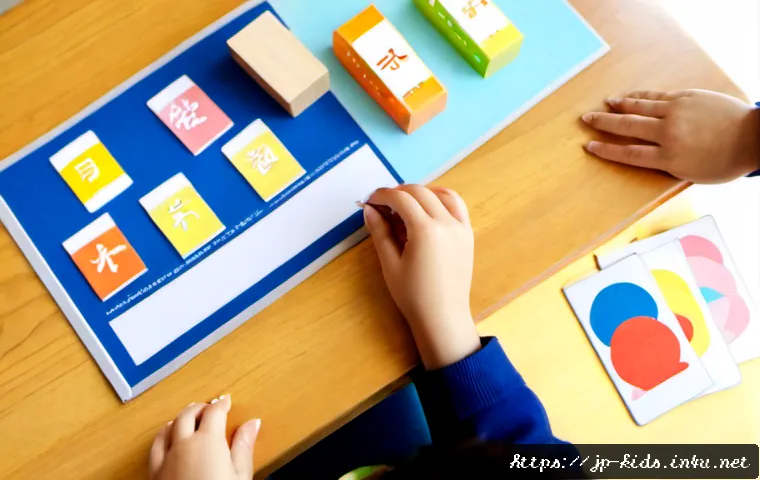 유아교육지도사 실무와 자격증 시험의 연결점 - Photorealistic Japanese early childhood education trainee at a bright preschool classroom table, gen...